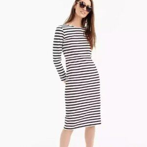 J. Crew Size 4 White and Black Long-sleeve Striped Dress NEW!